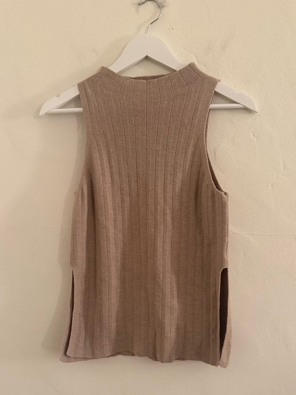 Weekend Stories Ribbed Sleeveless Tank in Taupe Beige